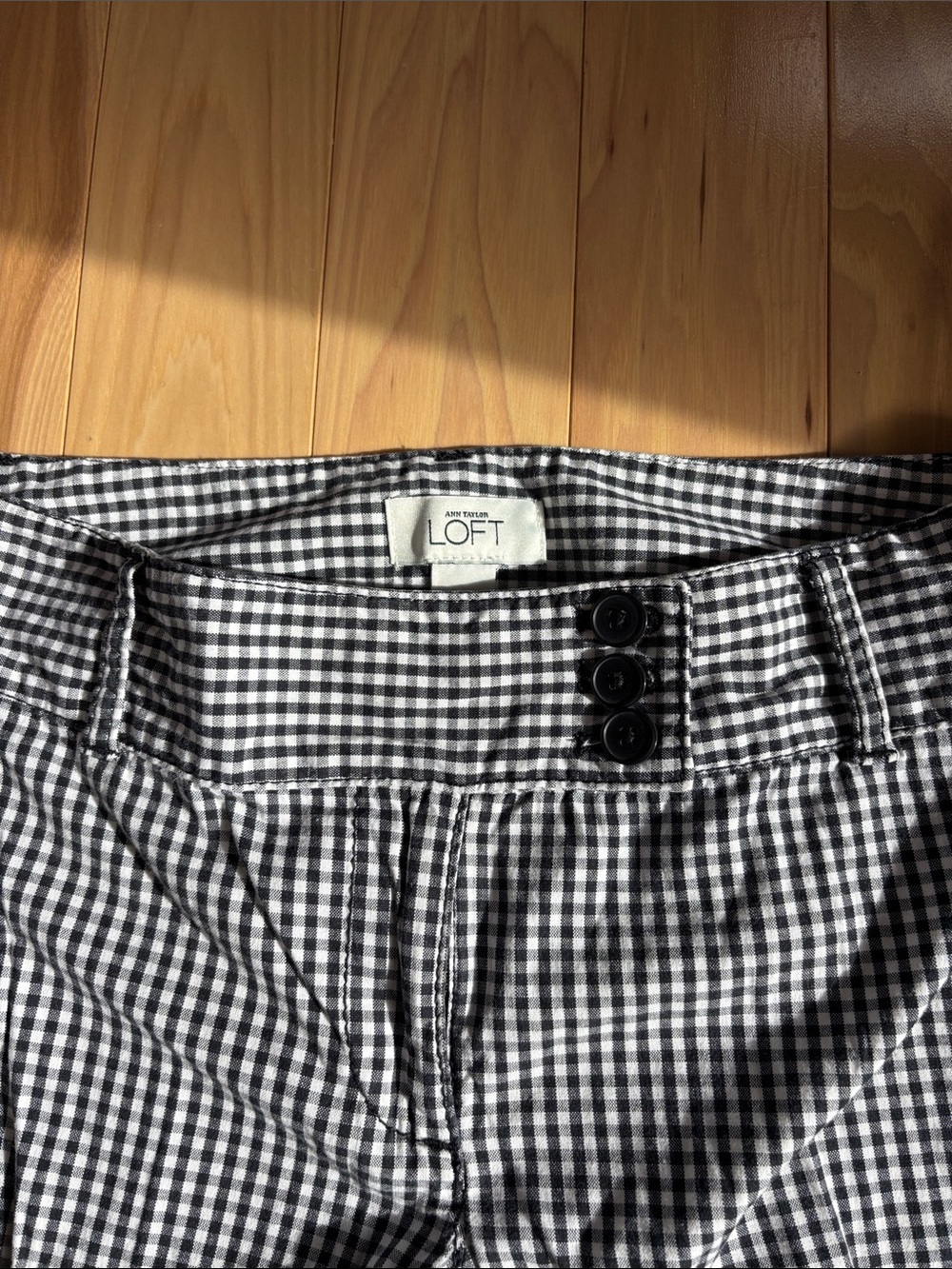 LOFT Black & White Gingham Button-Front Pants Marisa fit